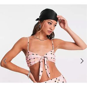 Topshop Pink Crop Top Sleeveless Bra Smock Plaid Summer Bow Size US 10 UK 14‎